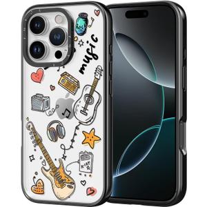 for iPhone Case - [6.6 ft Military-Grade Drop Protection] [Anti-Peel Technology] Clear Black TPU Bumper Case with Cute Design (Linear Music, iPhone 16 Pro)