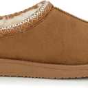 POLAR Womens Faux Suede Shearling Lined Slippers - Warm Memory Foam Indoor Outdoor Slip-On House Shoes with Aztec Trim - Non-Slip Sole for Winter Cosy Comfort (7, Chestnut)