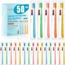 50 Pack Disposable Toothbrushes with Toothpaste, Individually Wrapped, Soft PBT Bristles, Peanut Grip Handle, Fluoride-Free, Bulk Travel Kit for Hotel, Guests, Emergency, Adults & Kids