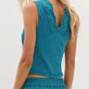 Women Summer Boho Lace Tie Front Vest Tank Hollow Eyelet Tops Tank Beach Vacation Cami Sleeveless Fashion Clothes (Blue, S)