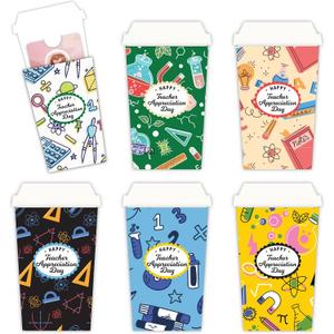 Teacher Appreciation Gift Card Holder from Student, Thank YouCard Sleeves | Teacher Appreciation Gift Card Holders, 6 Coffee Cup Design Cards, 5.2 X 3.24 Inch, Slot For Card