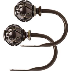 KAMANINA Decorative Curtain Drapery Holdbacks, Curtain Tiebacks Hooks with Screws Wall Mounted, Netted Texture Finials for Drapes Window Home Decoration, Bronze (1 Pair/2 Pack), Small