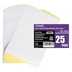 TSSART 25 PCS Permanent Double-Sided Sheets Tape for Crafts - A4 Size Strong Adhesive Sticky Tape Sheets 8.3x11.7 Inch 0.1mm Thickness for DIY Paper Art Craft Decoration