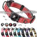 Upgrade Airtag Dog Collar,with IPX8 Waterproof AirTag Holder | Reflective Ultra-Durable | Soft Padded | Lock Buckle | Heavy Duty | Red S(12"-15")