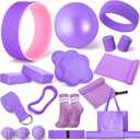 17 Pcs Yoga Essential Kit for Women, Pilates Equipment Starter Set for Beginners with Yoga Wheel Ball Blocks Strap Resistance Bands Wrist Rings Socks Towel & Carry Bag for Home Workouts (Purple)