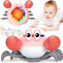 Musical Crawling Crab Baby Toy, Tummy Time Toy for 6-12 Month Boy Girl, Pink Light-up Walking Dancing Moving Crab for 1 Year Old Baby Educational Learning, Great Gift for 12-18 Month Infant