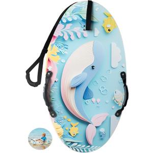 Skimboard with Handles Tow Rope, Wooden Skim Boards Beach Toy for Kids, Towable Kids Board for Shallow Water ，Beach and Lawn Use