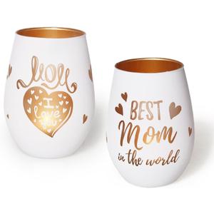 Mother's Day Table Decorations, Best Mom in the World Glass Candle Holder, Table Centerpiece for Birthday & Party, Gifts for Mom from Daughter Son, White & Gold 1 Pack