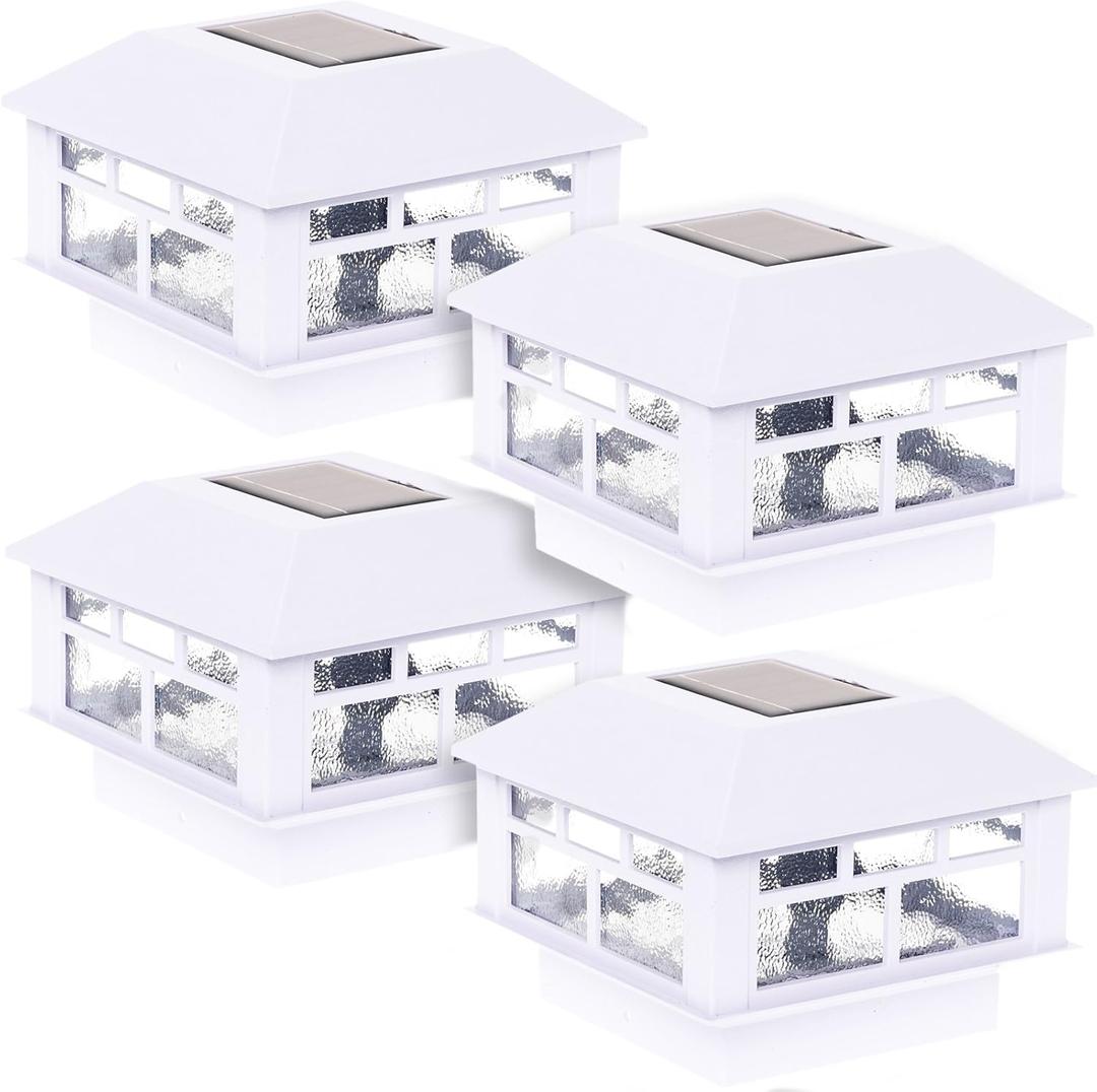 GreenLighting Modern Solar Post Cap Lights Fits 4x4 Wood, 4x4 & 5x5 PCV/Vinyl Outdoor Solar Powered Light, Fence Post, Landscaping, Deck, Garden- Bright LED, Waterproof White 4 Pack