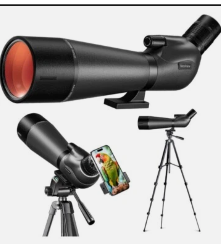 Nexiview 25-75x80 HD Spotting Scope with 64in Tripod and Upgraded Phone Adapter, Clear Image with BAK4 Prism Spotting Scopes for Target Shooting, Bird Watching, Hunting, Wildlife Viewing（Black）