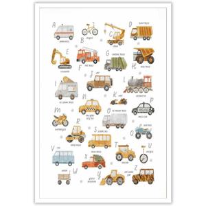 Boys' Kindergarten Transportation Vehicle Alphabet Canvas Wall Art Children's Construction Alphabet Poster Prints For Home Bedroom Dorm wall Decor 12x16in Unframed