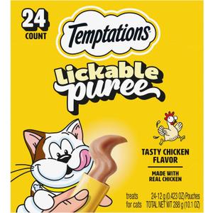 Temptations Creamy Puree Squeezable Lickable Cat Treats, Wet Cat Treats with Chicken, 0.42 oz. Tubes, 24 Count (EXP 12/23/27)