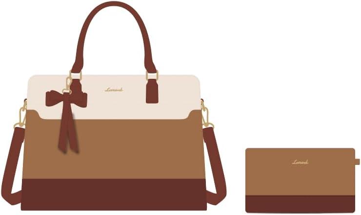 LOVEVOOK Laptop Tote Bag for Women,Leather Work Bag, Waterproof Business Teacher Bag,Large Computer Handbag Purse Briefcase,Office Gifts for Women (15.6 Inch, White/Brown)