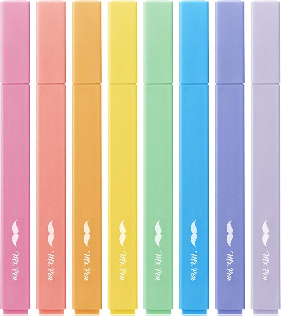 Mr. Pen Aesthetic Highlighters, 8 pcs, Chisel Tip, Assorted Colors, No Bleed Bible Highlighters