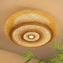 23.6 in Bamboo Woven Rattan-Style Ceiling Light, Boho Ceiling Light Fixture with Remote, LED Dimmable Ceiling Light, Boho Light Fixture for Bedroom Living Room Dining Room Light
