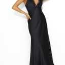 BAGONE Summer Satin Lace V Neck Backless Wedding Guest Maxi Dresses for Women Elegant Sleeveless Open Back Cocktail Dress (Black, M)