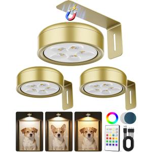 3 Pack Picture Lights for Wall, Wireless 2000mAh Rechargeable Magnetic LED Puck Lights with Remote,3 Color Temps and 12 RGB, Dimming & Timer, Art Frame Light for Painting Display, Photos, Wall Decor