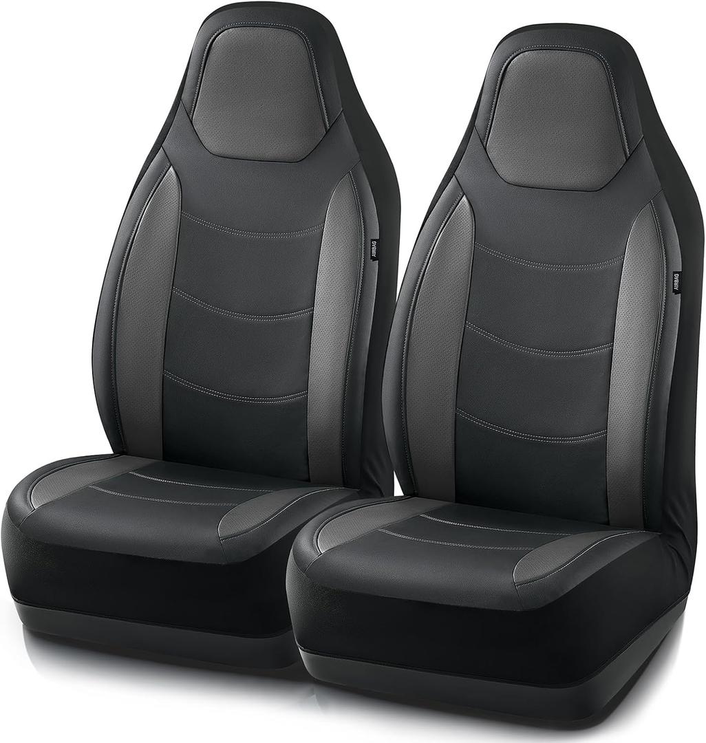 Road Comforts Car Seat Cover, Leather Car Seat Covers, Automotive High Back Front Car Seat Covers, Airbag Compatible, Universal Fit for Most Cars (Black)