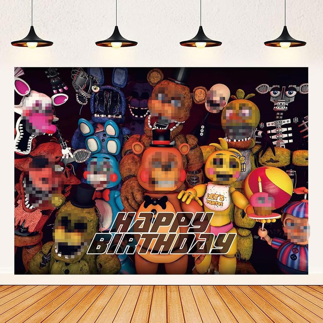Freddy's Backdrop, 5 Nights Party Background Photo Booth Banner Large Fabric Artistic for Birthday Party Decorations (Black)