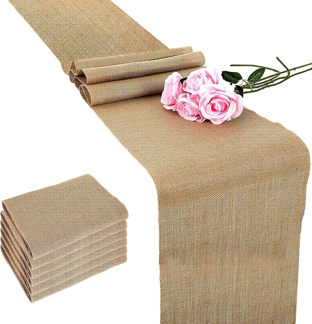 6 Pack Natural Burlap Table Runners,12 x 71 Inches Rustic Jute Table Runner and Tablerunner for Western Wedding Dinner Farmhouse Style Party Holiday Kitchen Decoration Set