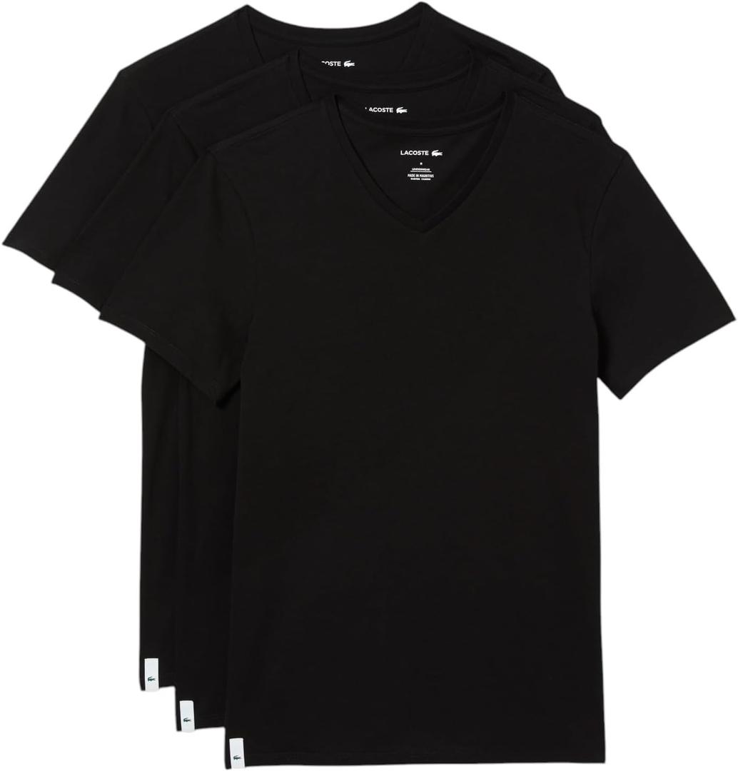 Lacoste Men's 100% Cotton Slim Fit V-neck Undershirt, 3-pack (Medium, Black)