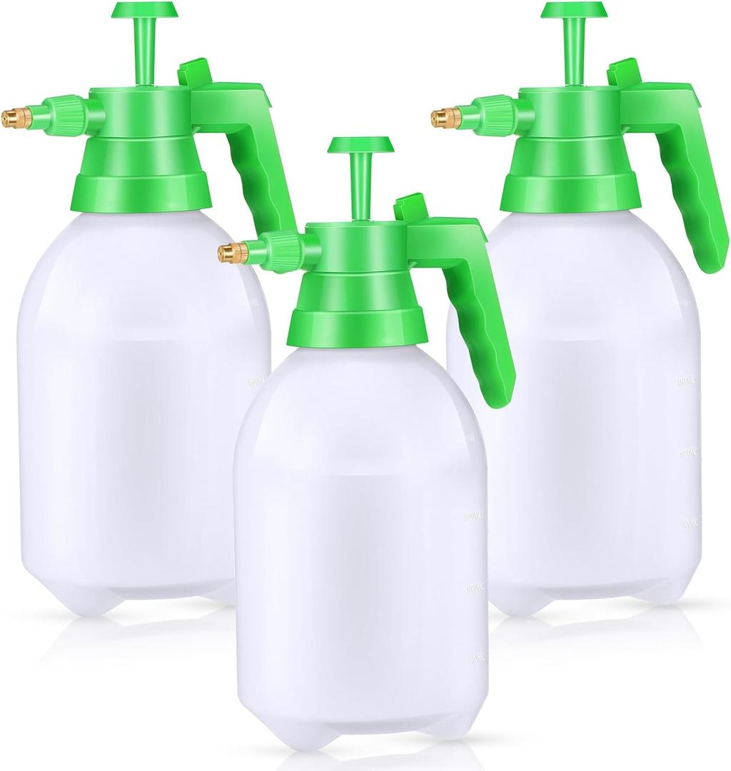Nuogo 3 Pcs Handheld Pump Sprayer, Manual Garden Sprayer Pressure Sprayer Pump Spray Bottle with Adjustable Brass Nozzle for Lawn Plants Weeds Spraying Watering (0.5 Gallon/ 2 L, Green)