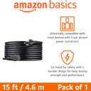 Amazon Basics PC Power Cord, 15 feet, AC Power Cord for Monitor, Computer, TV, 3 Prong, 18 AWG, 125 Volts, Black