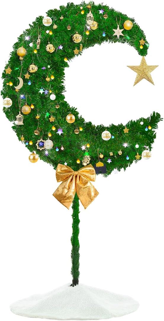 6Ft Eid Ramadan Moon Tree, Eid Tree with Ramadan Decorations, Muslim Islamic Crescent Artificial for Garden, Indoor