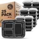 Freshware Meal Prep Containers [25 Pack] 3 Compartment with Lids, Food Storage Containers, Bento Box, Stackable, Microwave/Dishwasher Safe (32 oz)