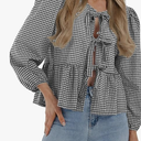 PRETTYGARDEN Women's Spring Fall Babydoll Peplum Blouse Shirt Puff Long Sleeve Bow Tie Front Trendy Cute Y2K Going Out Tops, L