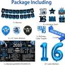 Trgowaul Happy 16th Birthday Decorations for Boys, Black Blue Back in 2010 Birthday Party Supplies, Vintage Blue 2010 Poster Banner, Bruh I'm 16 Sash, 16th Cake Topper, Latex Balloon, 16 Year Old Set