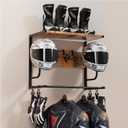 Motorcycle Helmet Holder Wall Mounted, Helmet Rack Wall Mount with Helmet Rack, 4 Glove Chips and 4 hooks, Rustic Helmets Holder and Motorcycle Helmets Racks for Most of Helmet and Clothes (Retro)