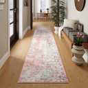 Pink Washable Runner Rug for Bedroom, Abstract Non-Slip Soft Entryway Rugs, Modern Low Pile Stain Resistant 2x6 Carpet for Entryway, Kitchen, Hallway, Bedside
