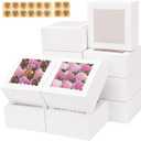 TOMNK 16pcs Cookie Boxes with Window, 6x6x3 Inches Bakery Boxes for Treats, Chocolate Covered Strawberries, Cupcake, Pastry, for Mother's Day Gifting(with Stickers)