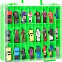 ALCYON Double Sided Toy Storage Organizer Case for Hot Wheels Car, for Matchbox Cars, for Mini Toys, for Small Dolls. Carrying Box Container Carrier with 48 Compartments - Green(Box Only)