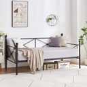 VECELO Classic Metal Daybed Frame Multifunctional Mattress Foundation/Bed Sofa with Headboard, Twin, Black