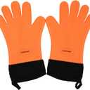 Heat Resistant Grilling Gloves for BBQ Silicone and Cotton Double-Layer Oven Mitts Waterproof Non-Slip Cooking Gloves (Orange)