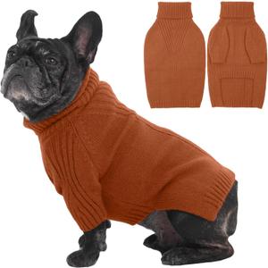 IECOii Dog Sweaters for Medium Dogs Girl Boy,Holiday Knit Doggy Sweatshirt with Sleeve,Turtleneck Thick Warm Dog Sweaters for Winter,Pullover Knitwear for French Bulldog,Boston Terrier (Caramel, L)