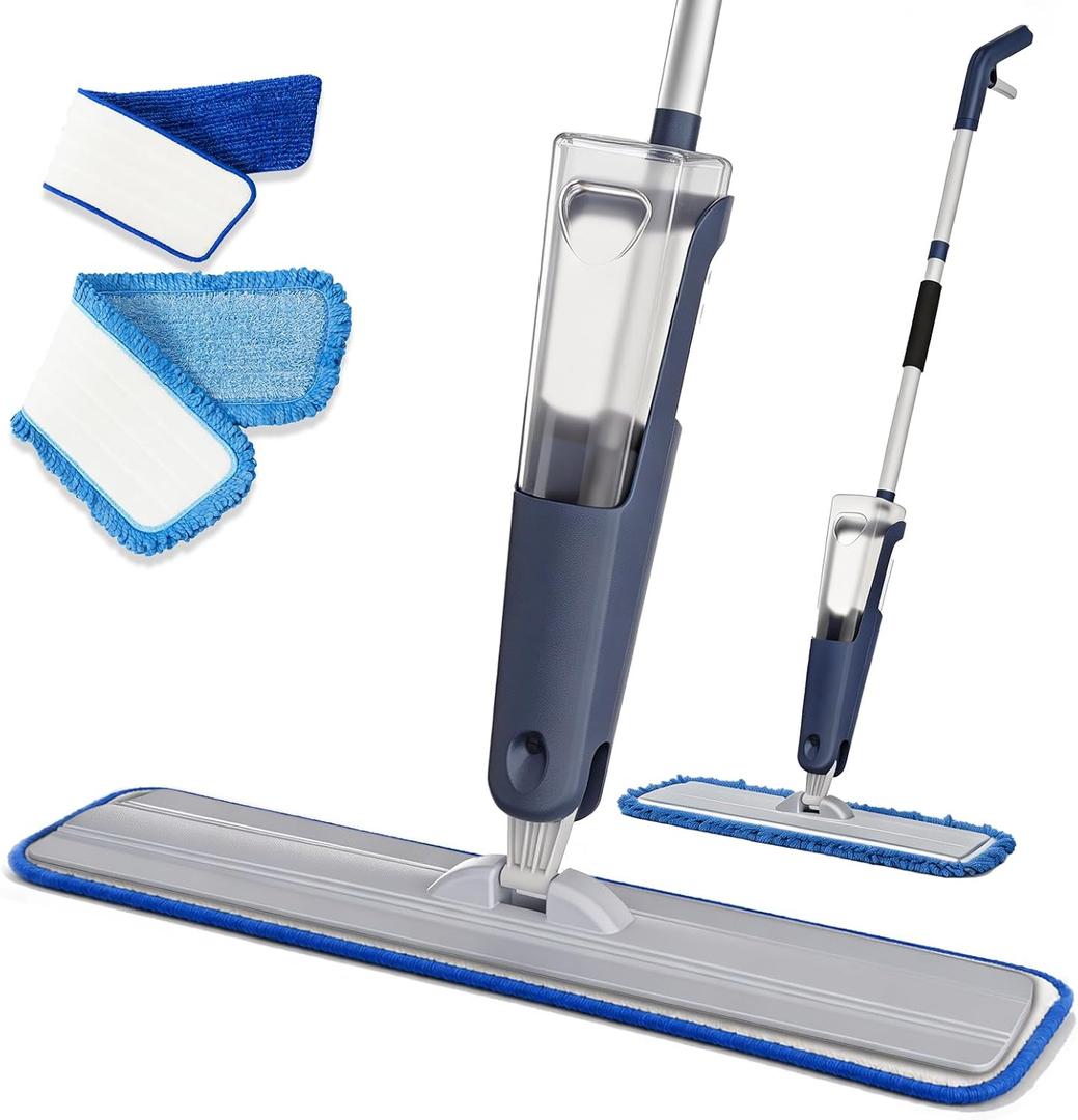 24" Spray Mop Wet Dry Heavy Duty 28oz 55" Handle 2 Pads Blue