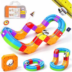 3D Stem Electric Train Set for Kids, 22PCS 3D Racing Track Toy, Portable Travel Train Toy with Travel Bag, Racing Track Sets for Kids, 3+ Years Old Boys & Girls Birthday