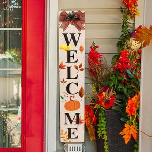 Hello Fall Welcome Wooden Porch Sign 47" with Bow Fall Decorations Outdoor Front Door Porch Decor Large Rustic Farmhouse Standing Sign for Garden Home Yard Season