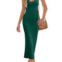 MEROKEETY Womens 2025 Summer V Neck Knit Midi Dress Bodycon Casual Sleeveless Ribbed Party Sweater Dresses,DarkGreen, XL