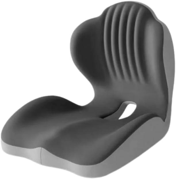 SakerPlus Ergonomic Memory Foam Seat Cushion,Lumbar Support Pillow for Office Chair, L-Shaped Back Support with Hollow Tailbone Vent, Non-Slip Base, Washable Cover for Desk, Car, Home, Travel (Grey)