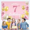 Happy 7th Birthday Backdrop Banner - 7 Birthday Party Decorations Supplies for Girls - Pink 3.9 x 5.9ft