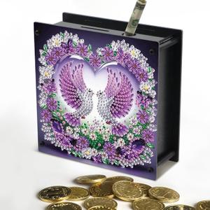 Antor Diamond Art Piggy Bank Kit Purple Dove Design, Lovebirds 5D Special Shaped Diamond Painting Acrylic Coin Bank for Adults, DIY Rhinestone Craft Money Box for Home Dcor or Valentine's Day Gift