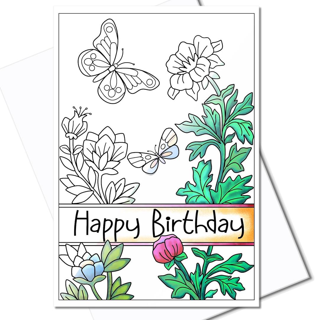Art Eclect Birthday Cards to Color for Adults, 10 Cards with Different Designs and 10 White Envelopes (Birthday/10)