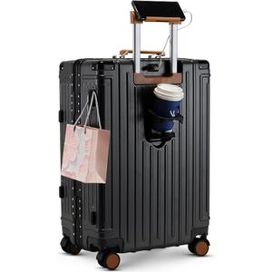 22 inch carry on luggage suitcase locks TAS approved Hardside Lightweight Suitcase with Cup Holder TSA Lock Carry On Luggage with USB Port Phone Holder suitcases with 360 8 Double Spinner Wheels