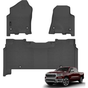 AUXKO All Weather Floor Mat for Dodge Ram 1500 Crew Cab 2019-2024 New Body (NOT Classic) with Under Storage TPE Ram 1500 Accessory All Season Guard Odorless Anti-Slip Liner Black