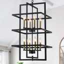 Pavloatu 33.46" Large Black Chandelier for High Ceilings Tiered Pendant Light Fixtures Rectangular Farmhouse Chandelier for Foyer Entryway Staircase Living Room Kitchen Island 8 Light