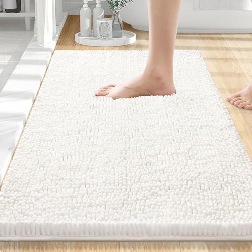 Smiry Luxury Chenille Bathroom Rugs 30x20, Extra Soft and Absorbent Shaggy Bath Mat, Machine Washable, Non-Slip Plush Carpet Runner for Tub, Shower, and Floor, Home Decor Accessories, Ivory
